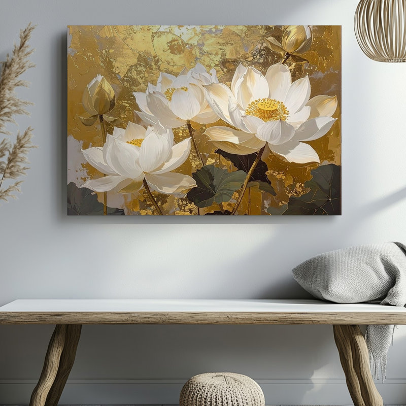 Toile Golden Lotus Elegance, H 20 po x l 20 po