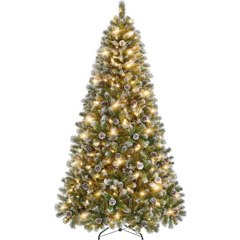6ft Snow Flocked Pre-Lit Christmas Tree with Pinecones