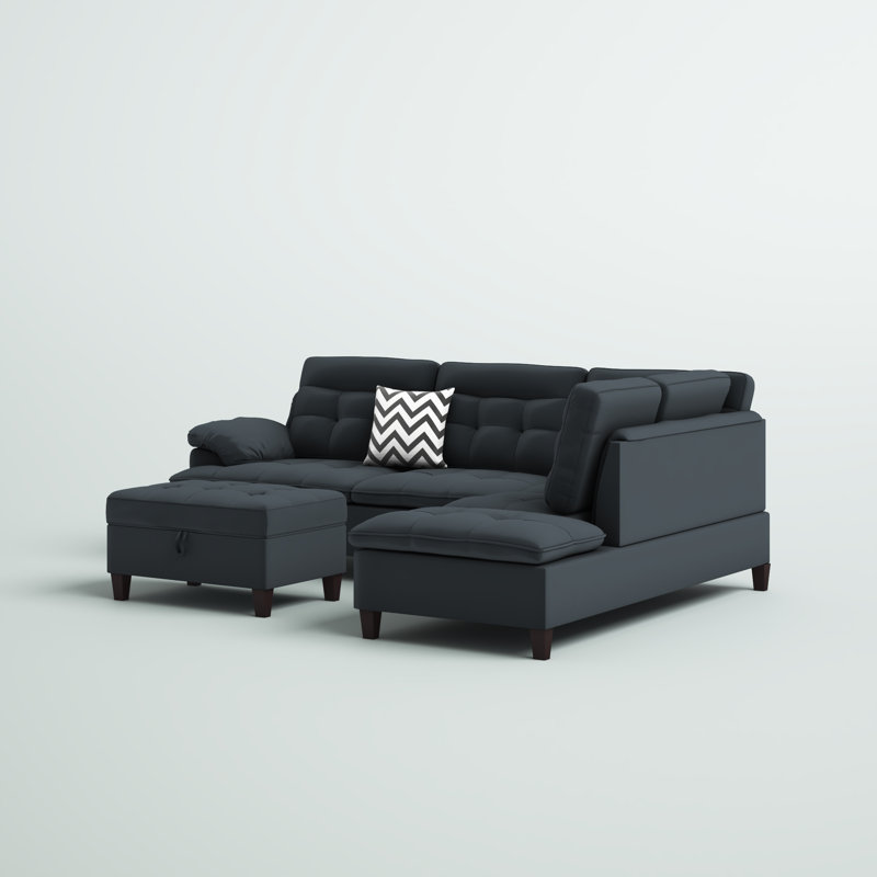 Hardesty Upholstered L-Shaped Sectional Left Hand Facing, Black Polyester Blend