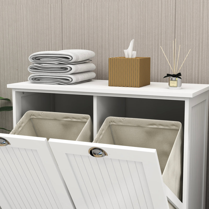 Armoire de tri pour la lessive - blanc, extérieur peint, sacs amovibles pour la lessive, capacité de charge de 100 lb, instructions d'assemblage fournies avec revêtement, sacs de rangement en tissu, assemblage simple, capacité de 100 livres