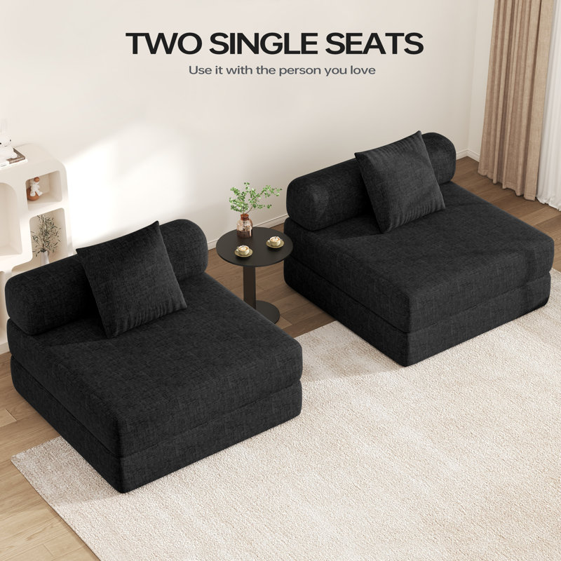 39.2'' Folding Sofa Bed, Floor Foldable Futon With Memory Foam, Black