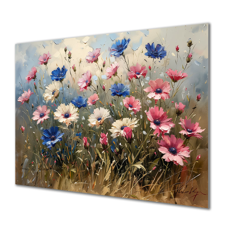 Décoration murale rose bleues et bleues, décoration féminine, Sans cadre, H 16 po x l 32 po