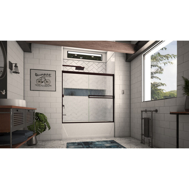 54" W x 56" H Bypass Semi-Frameless Tub Door, Rain, Oil Rubbed Bronze