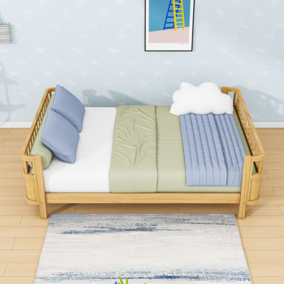 Wooden Platform Bed with Low Design and Slats by Harriet Bee