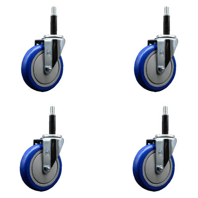 5 Inch SS Poly Wheel Swivel 3/4 Inch Expanding Stem Caster Set SCC
