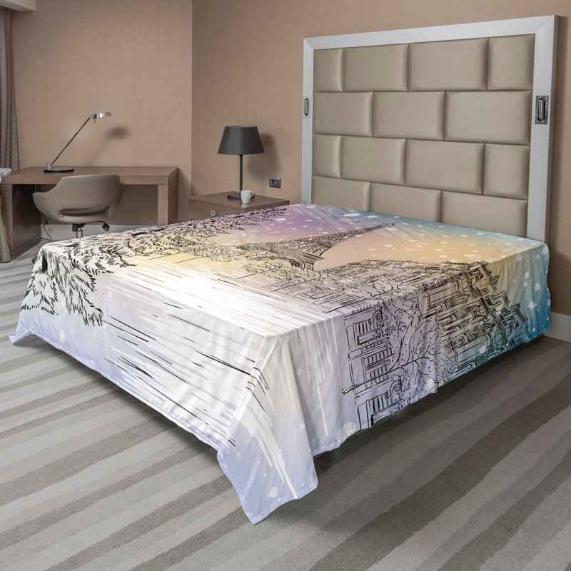 Drap Ambesonne Eiffel, Drap plat pour très grand lit californien