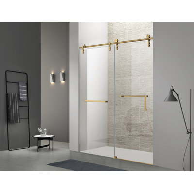 Porte de douche coulissante simple l 60 po x H 76 po | Verre trempé | Entièrement sans cadre