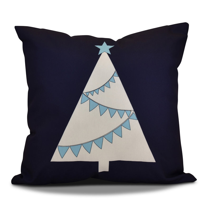 Jump For Joy Outdoor Reversible Throw Pillow, 16" H x 16" W, Navy Blue