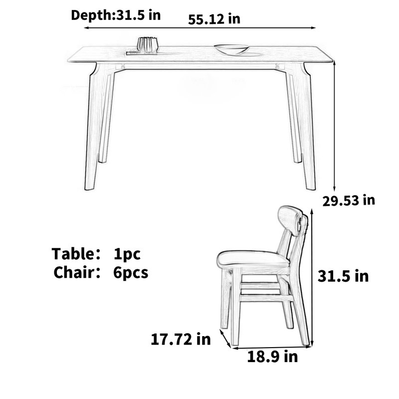 Table de salle à manger rectangulaire moderne, H 29,53 po x L 55,12 po x l 31,5 po