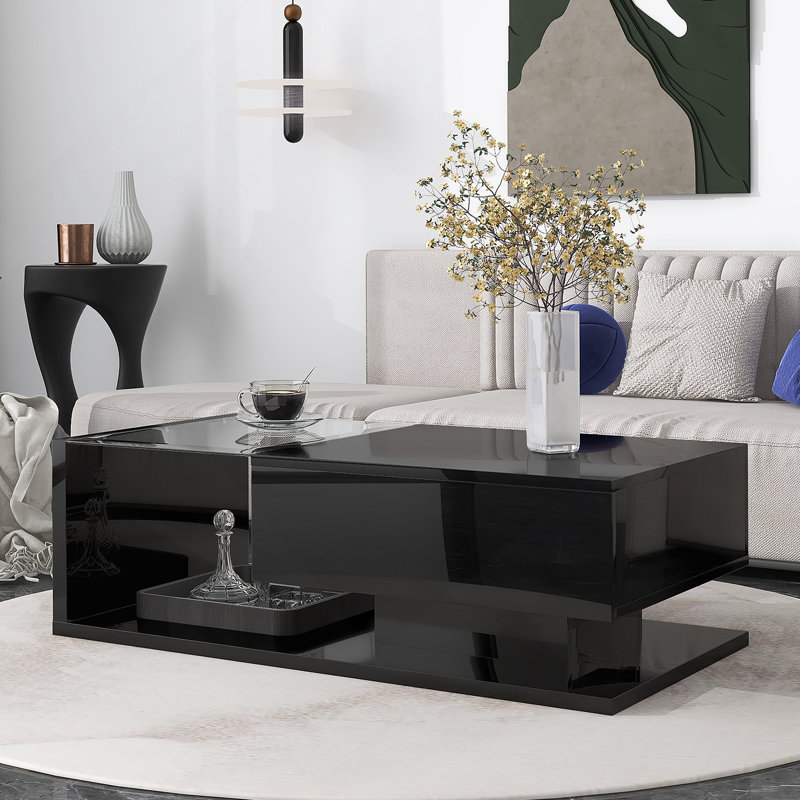 Table basse moderne avec verre trempé, Noir