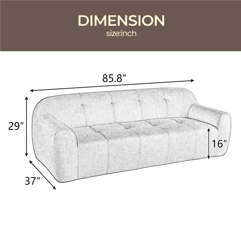 Canapé en chenille de 85,8 po de largeur à 3 places de style capitonné, avec mousse à éponge complète, avec ressorts ensachés pour plus de confort, siège à 23,6 po de profondeur, aucun assemblage requis