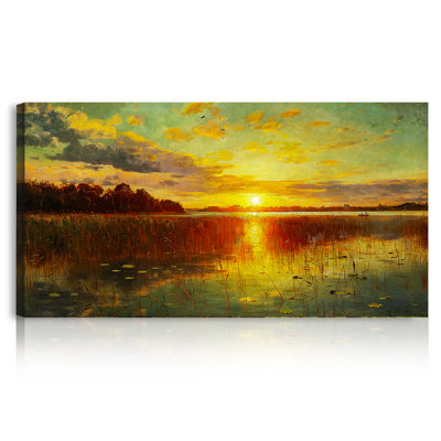 Coucher de soleil sur un fjords danois par Peder Monsted par Albert Bierstadt, reproductions d'art classique sur toile, estampe numérique sur toile, 45 x 24 po