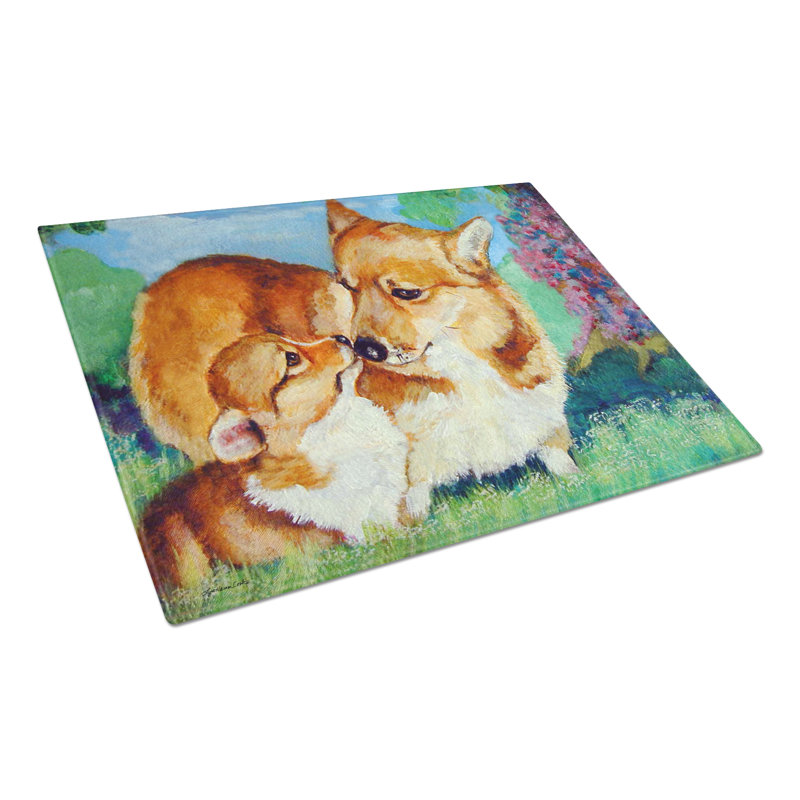 Planche à découper love corgi momma en verre trempé caroline