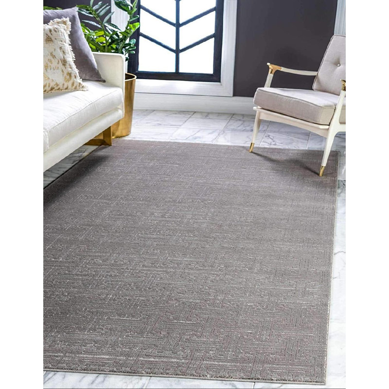 Tapis gris rectangulaire en polypropylène tissé à la machine 8 pi x 10 pi Rectangle