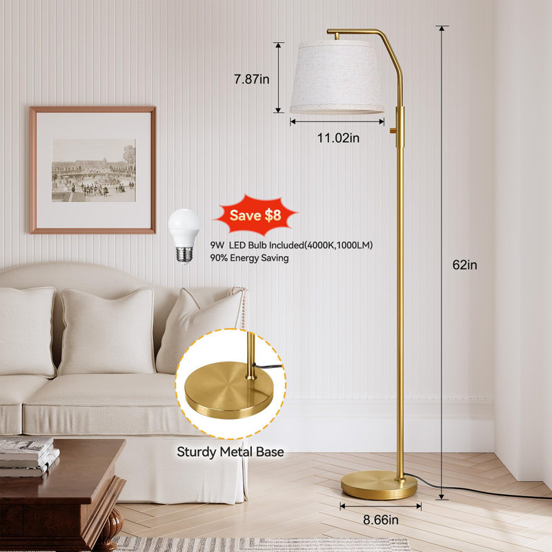 Dimmable modern arc floor lamp, Gold