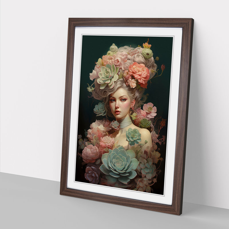 Succulent Romanticism - Framed Print, 64cm H x 46cm W x 2cm D, Walnut 