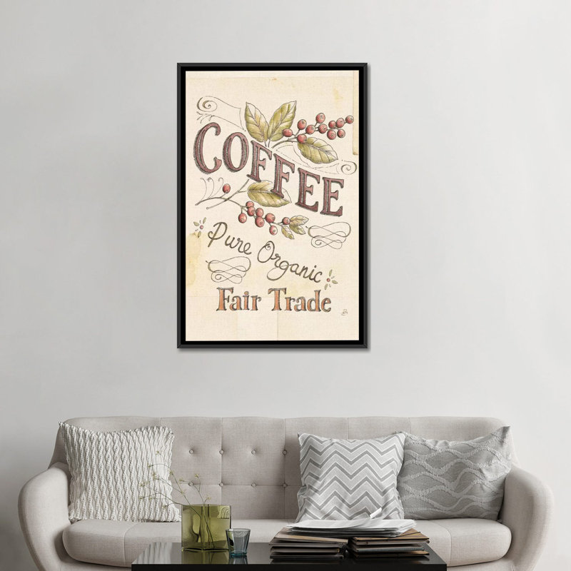 « authentique coffee vi », affiche rétro sur toile, H 26 po x l 18 po x P 1,5 po, Toile avec cadre noir, Pas de tapis