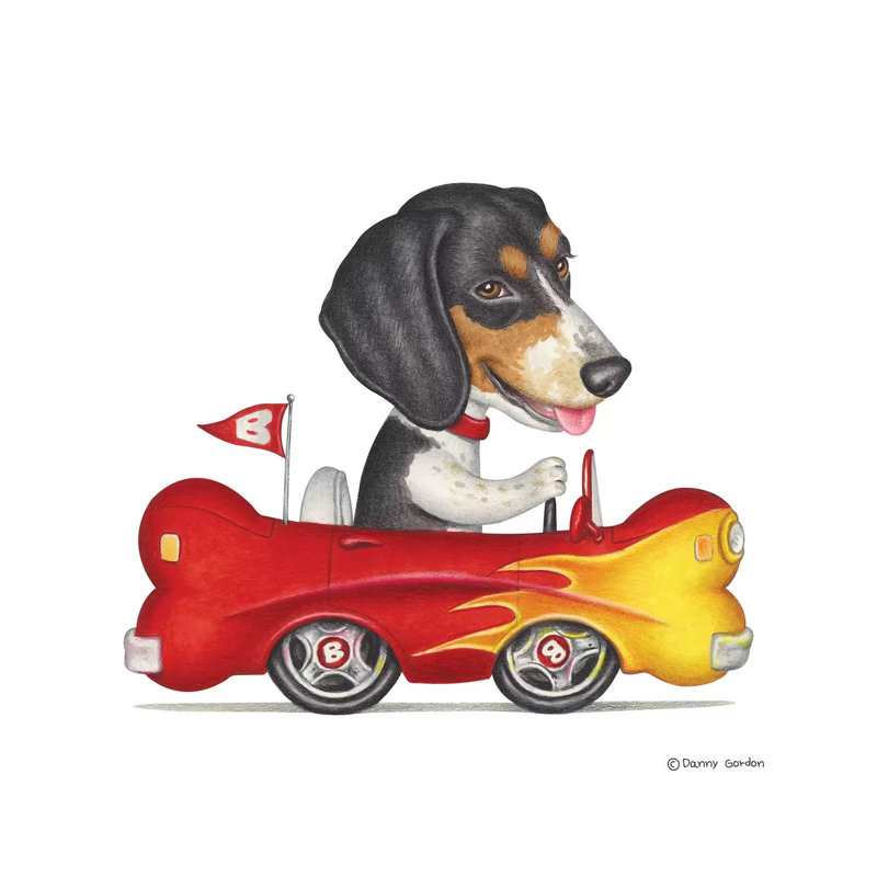 Beagle Flaming Bone Car by Danny Gordon - Print on Canvas, 45.72 cm H x 45.72 cm W, No Frame