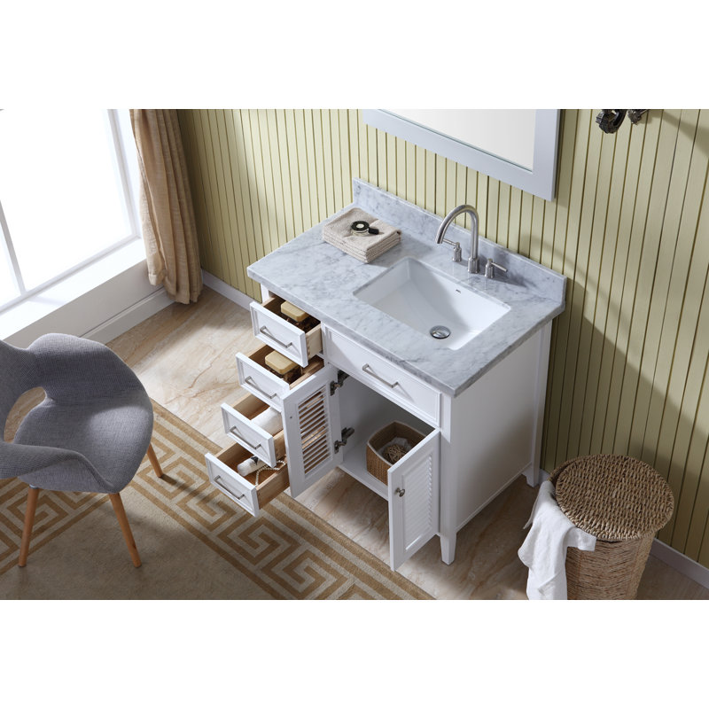 Ensemble de meuble-lavabo simple 43 po avec miroir Hamil, Blanc, 37"