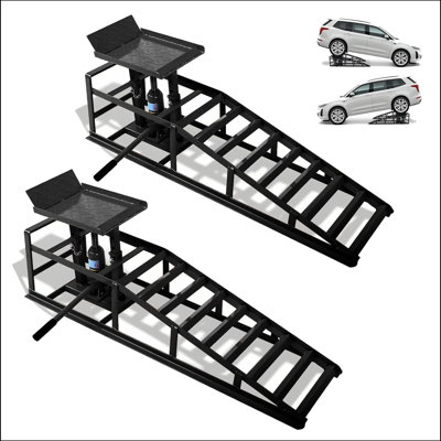 2Pcs Auto Car Truck Service Ramps Lifts,11023Lbs(5T) Heavy Duty Garage Car Lift Hydraulic Ramps,Portable Car Ramps For Oil Changes,Low Profile Car Ramps,High Lift Height Adjust 9.8-16.21", Black
