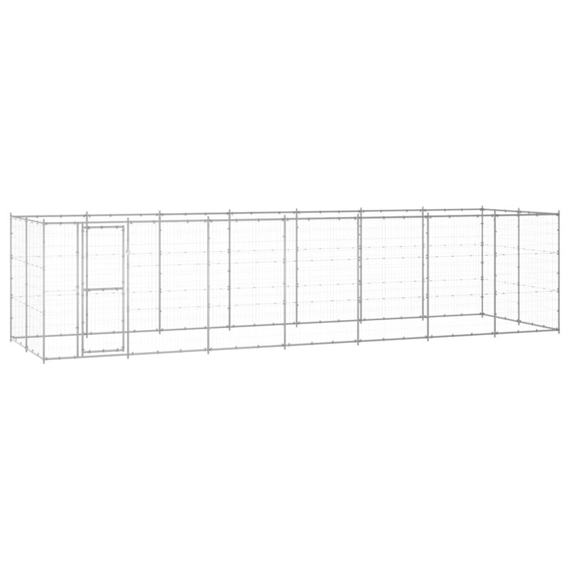 Chenil d'extérieur pour chien Vidaxl, Argent, H 70,9 po x L 216,5 po x l 173,2 po