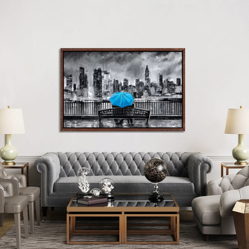 NY In Love In Blue by P.D. Moreno - Print on Canvas, Classic Brown Wood Framed, 152.5 cm H x 101.5 cm W