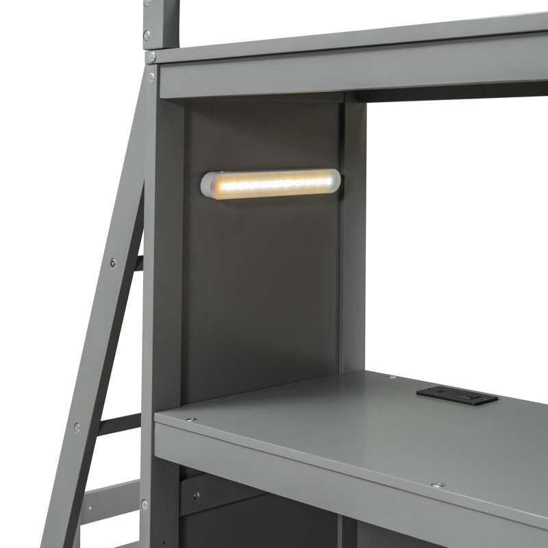 Lit superposé simple avec bureau, gris - Profitez d'un espace de production à ports et polyvalent