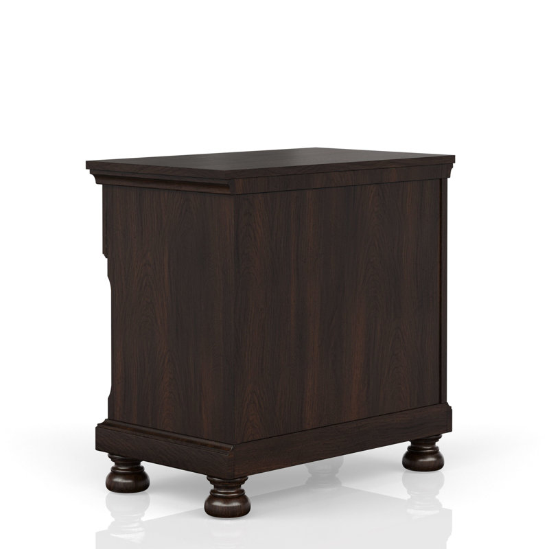 Table de chevet en cerisier foncé - Commode de rangement à deux tiroirs en bois massif et fonctionnalité