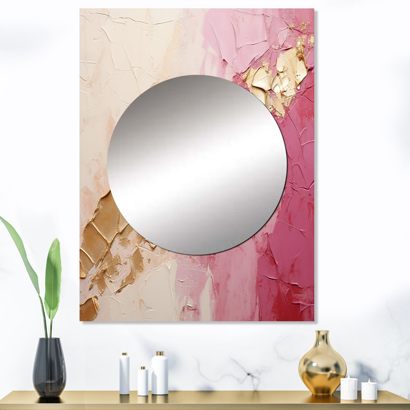 Pink Gold Minimalism Poteries I - Abstract Spirals Wall Mirror, Modern Decorative Mirror, Printed Metal Art, 40" x 30"