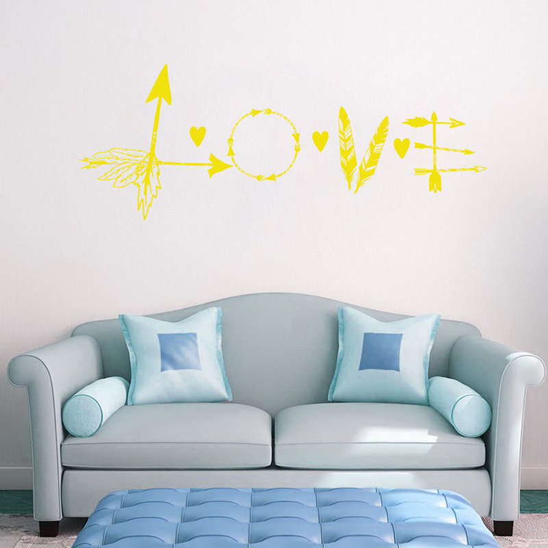Décalcomanie murale flèche en plumes love, Jaune