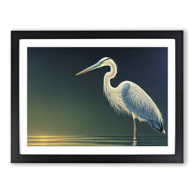 Attractive Heron Bird - Framed Print, 25cm H x 34cm W x 2cm D, Black