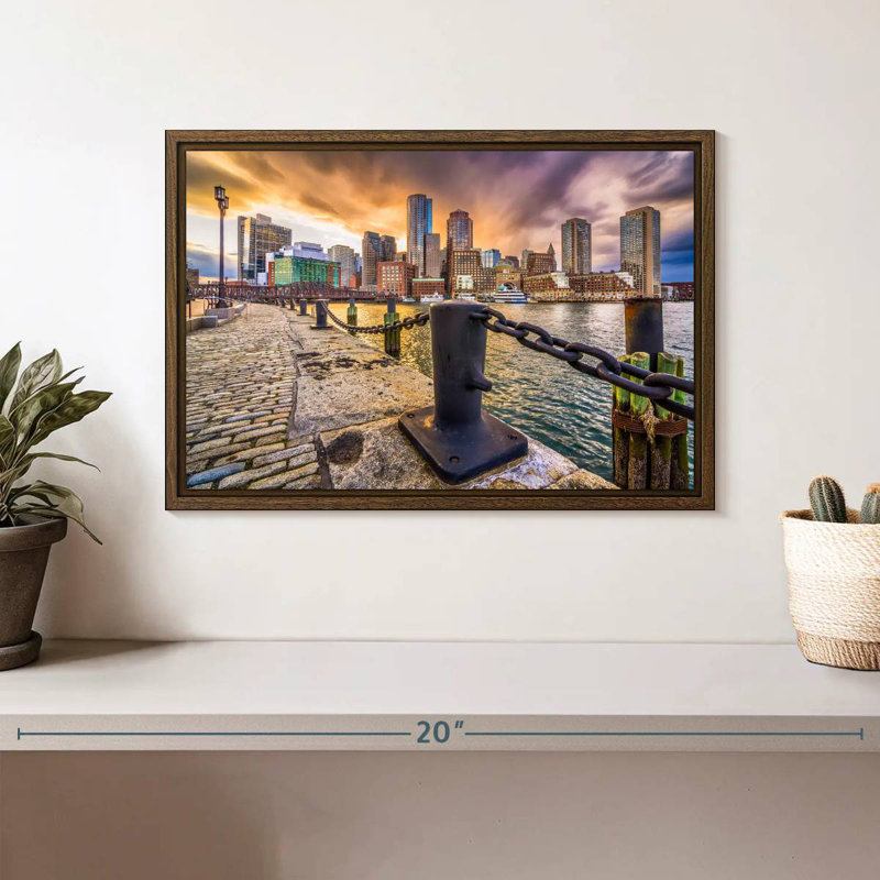 Port de Boston, Massachusetts, 13 po x 9 po, Cadre flottant noyer