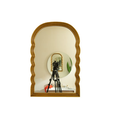 24'' Lumina Arched Decorative Mirror with LED Lights, Gold Scalloped Retro Style Wall Mirror - Three Color Temperatures for Bathroom, Bedroom & Living Room
