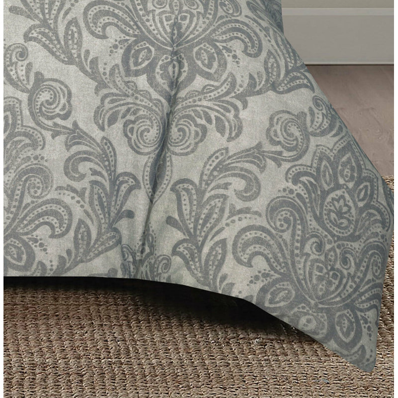 Aramis Damask Duvet Cover Set with Pillowcases, Grey, Single - 1 Standard Pillowcase