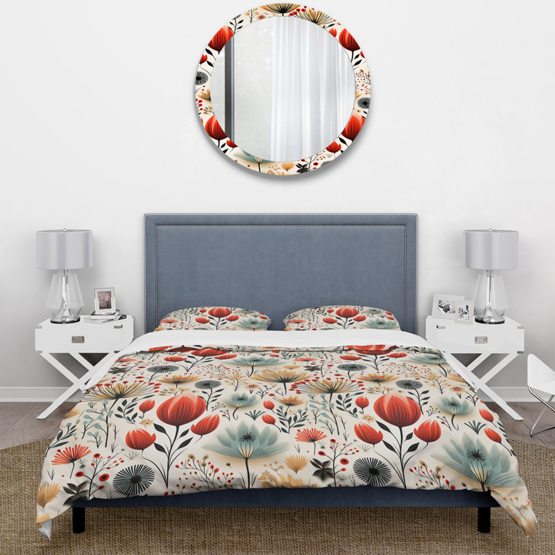 Ensemble de housse de couette Floral - Simplicity Nordic Red Floral Dreams, Housse de couette simple + 1 taie décorative stan