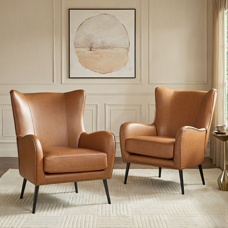 Fauteuil à oreilles 30 po Atalyia, Cuir camel végétalien