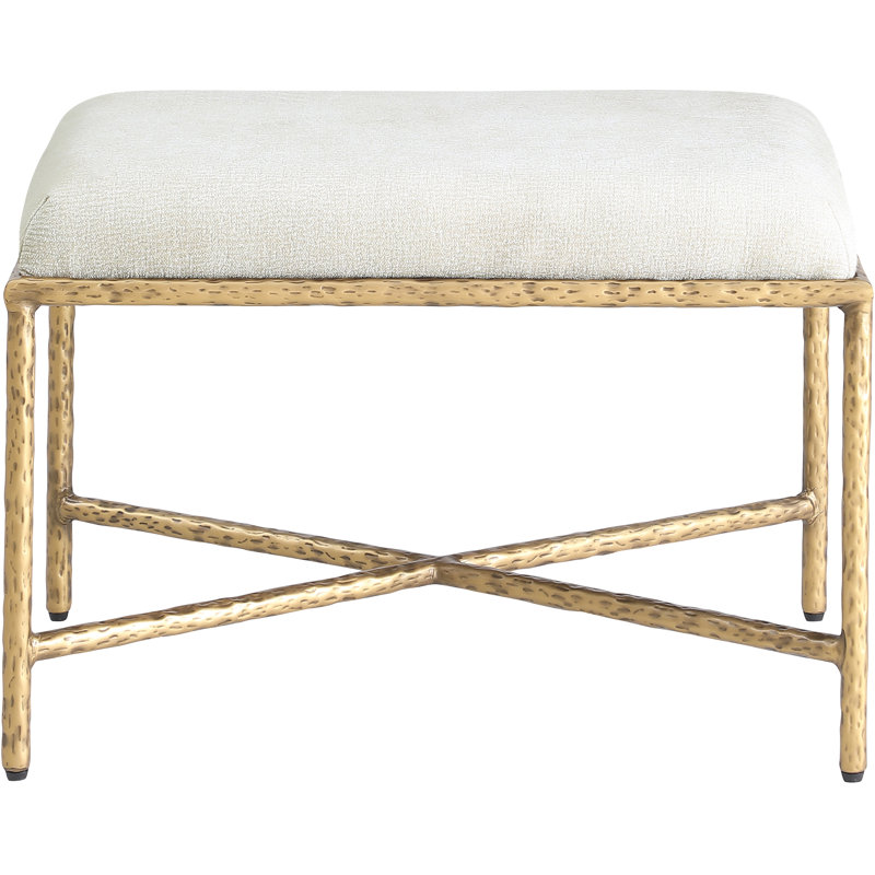Iyania Chenille Fabric Bench, Cream Chenille Fabric, Gold