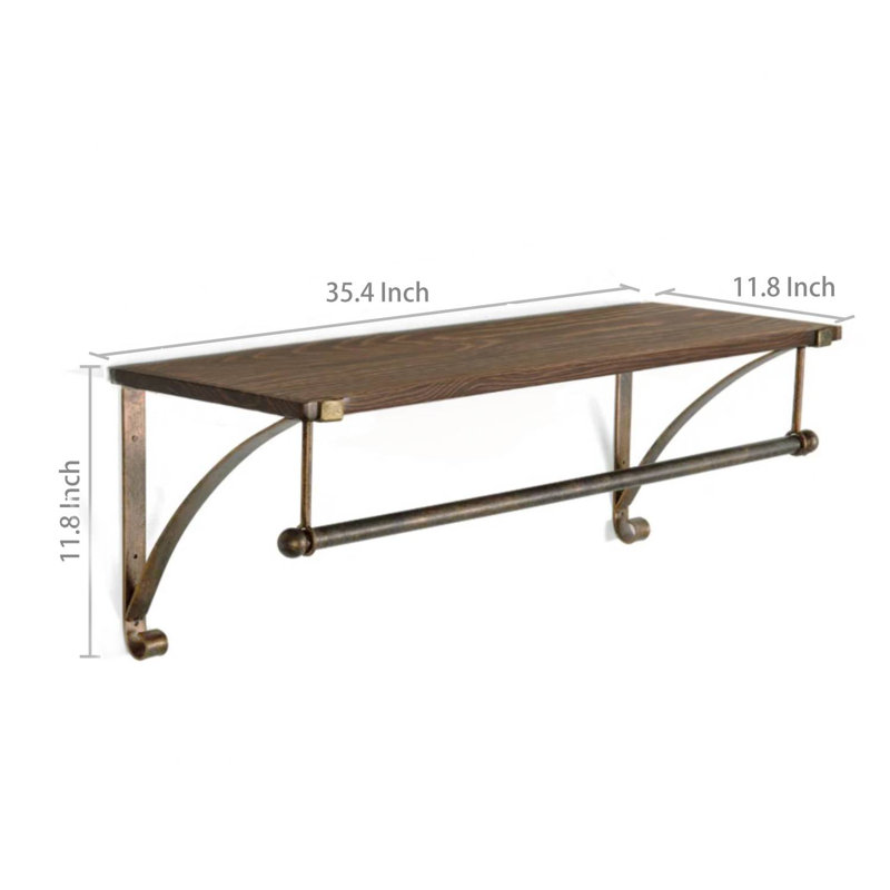 30cm Floating Shelf with Garment Hanger Rod