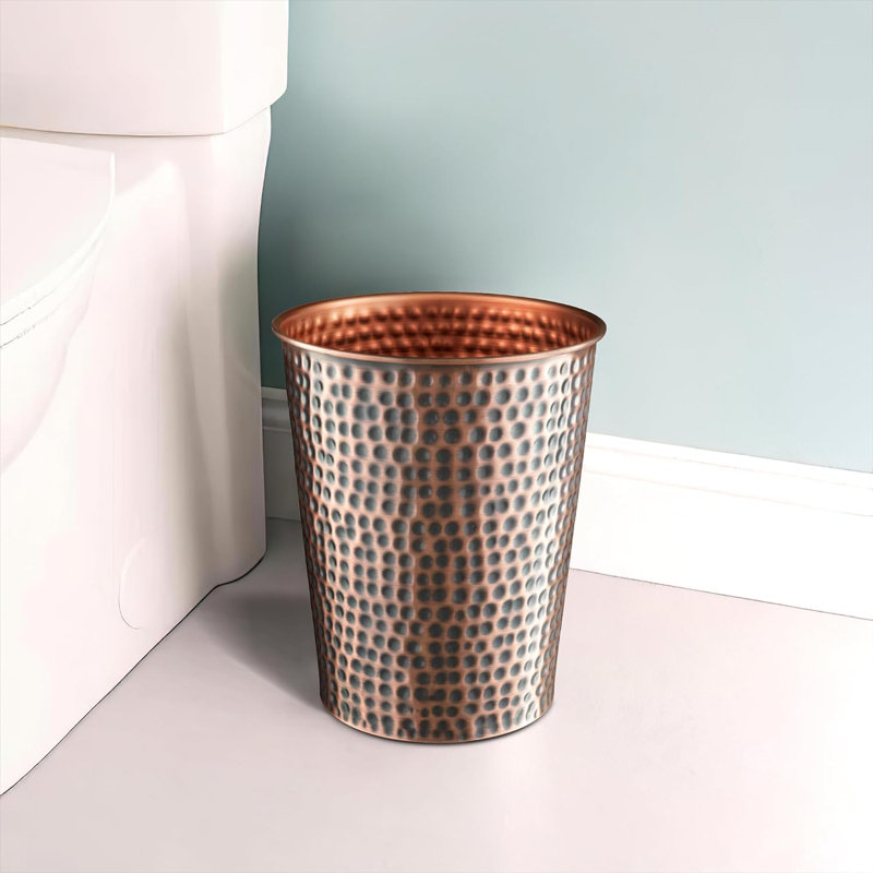 Hand Hammered Metal 1.8 Gallon Wastebasket Trash Can For Home Office Bedroom, Bathroom Decor, Copper