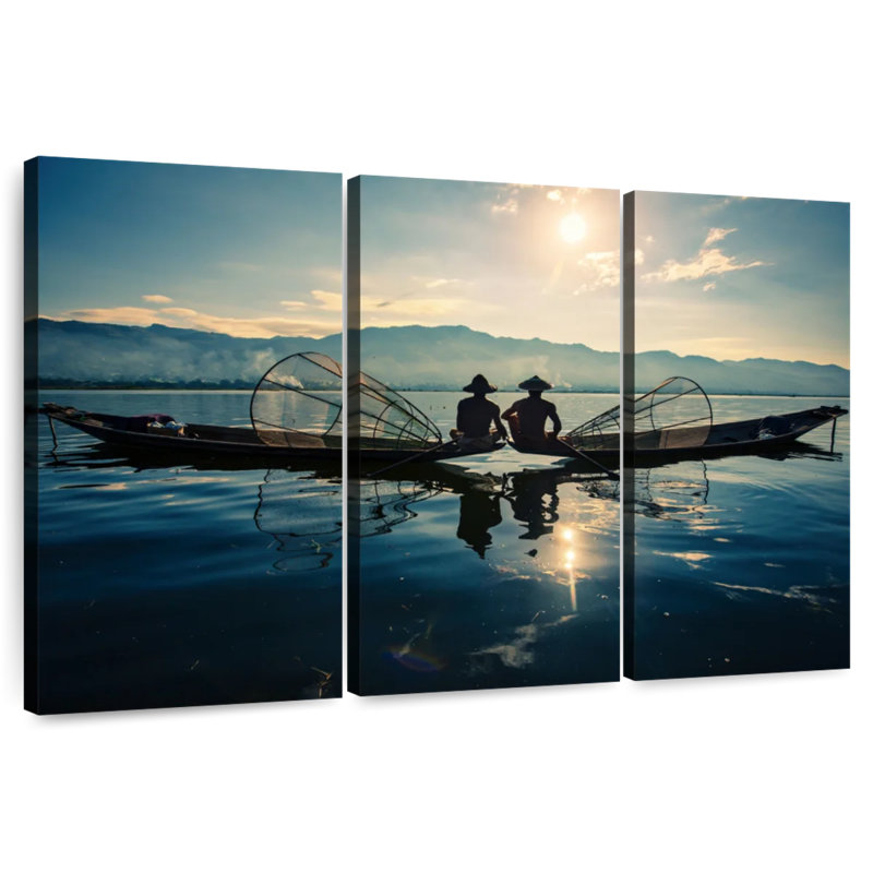 Pêcheurs du lac Senne Inle en Burma II, H 32 po x l 50 po