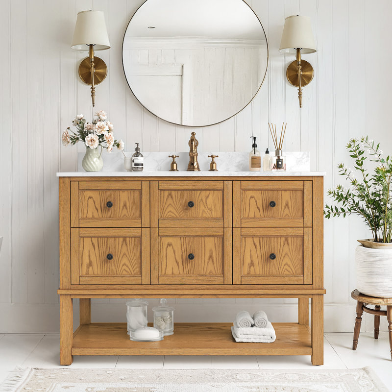 Janus 48" Single Bathroom Vanity With Marble Top, Antique Natural