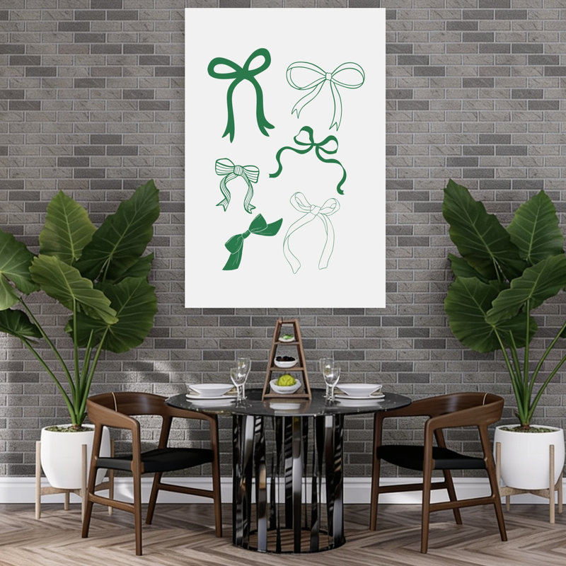 «Elegant Green Bows», impression murale abstraite contemporaine, 60" H x 40" W