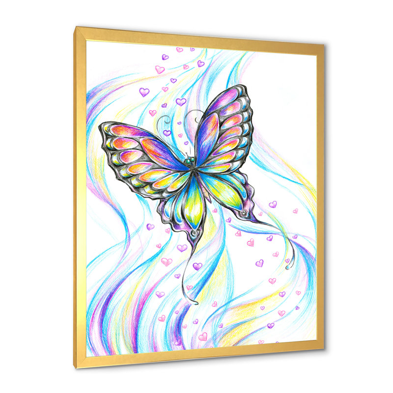 Iridiscent Butterfly - peinture sur toile, Toile encadrée dorée, H 32 po x l 16 po x P 1,5 po