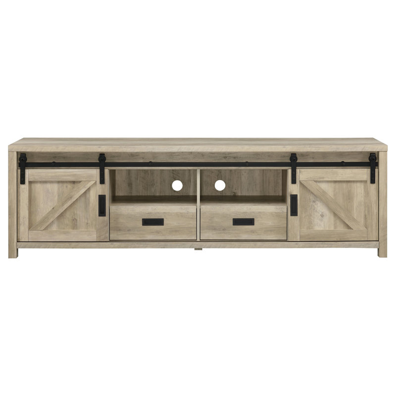 Distressed Pine 2-Door Engineered Wood TV Stand, Natural