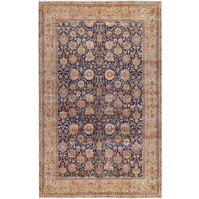 Tapis bleu et doré de haute qualité noué à la main