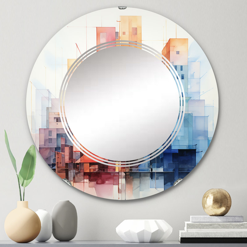 Wasat - Miroir mural rond moderne, 24 po x 24 po
