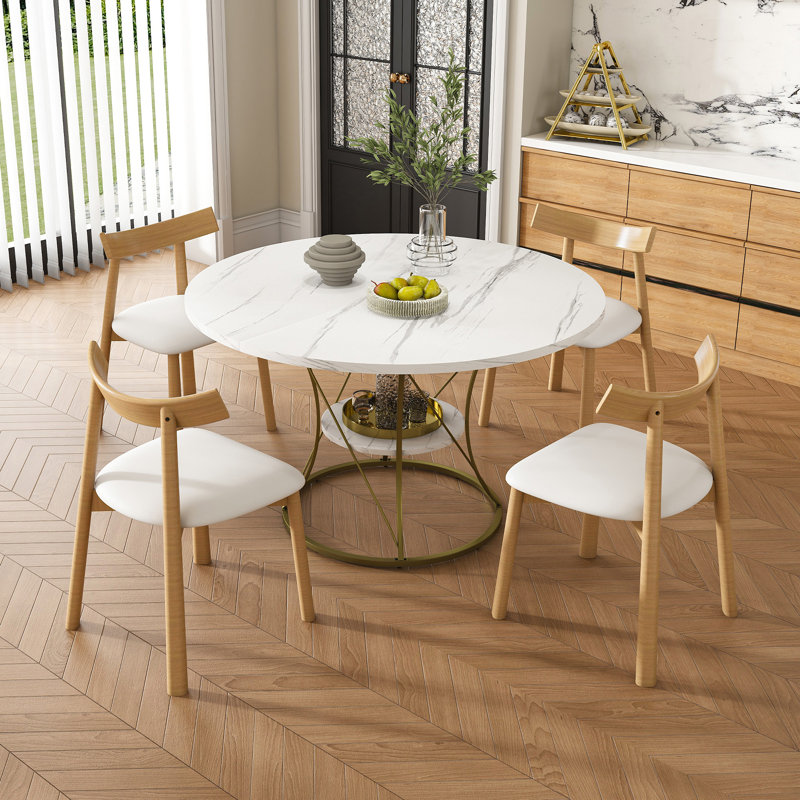 Ensemble de table de salle à manger extensible 43 po pour 4 à 6 personnes avec 4 chaises en bois massif