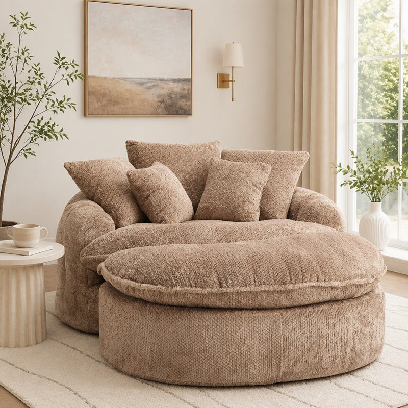 Fauteuil méridienne large avec coussins, Café