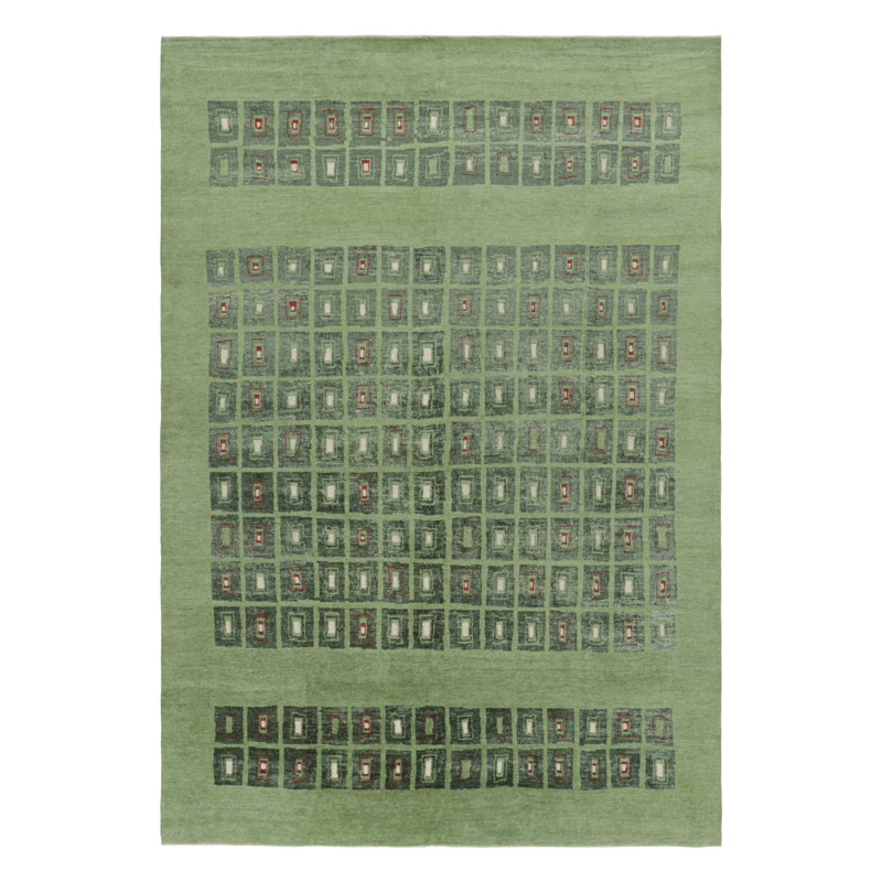 Art Deco Hand Knotted Wool Geometric Area Rug, Rectangle 9' x 12'