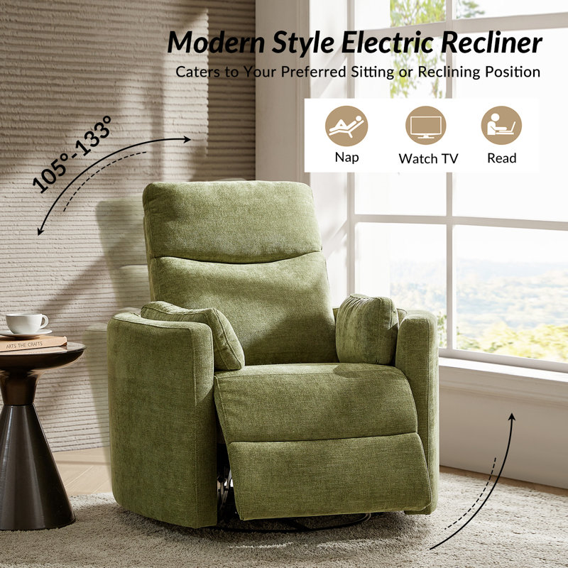 Anneisha Contemporary Swivel Rocker Power Recliner With Moveable Pillows